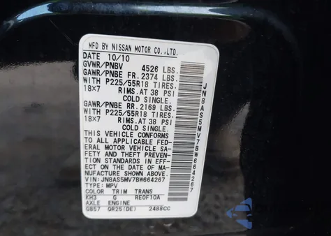 2011 Nissan Rogue Sv from USA, damaged, VIN JN8AS5MV7BW664267